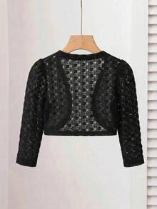 SHEIN Chaqueta/Abrigo de manga larga con mangas apiladas, tejido simple y lindo para niña bebé, para otoño/invierno - Negro - Ver 2