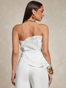 Silquee Women's Solid Color Pleated Ruffle Trim Fashion Bandeau Top Party - White - View 2