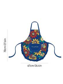 Frida Kahlo X SHEIN 1 件花卉人物图案围裙，适用于烘焙、厨房清洁、礼品 - 藍色 - 查看 3