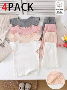 Elladie kids Conjunto de Top de Tirantes para Niñas, Conjunto Multicolor de Varias Piezas, Diseño con Borde de Volantes, Dulce, Juguetón y Lindo, Muy Popular Entre las Niñas, Adecuado para Salidas Diarias de Verano, Compras, Juegos, Etc. - Multicolor - Ver 2