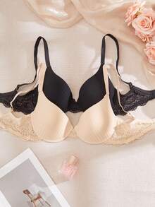 DesireSculpt 女款蕾絲拼接內衣套裝，2件組 - 彩色 - 查看 1