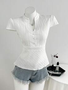 Elamini Women's Solid Color Casual Versatile Daily Wear Shirt - White - View 7