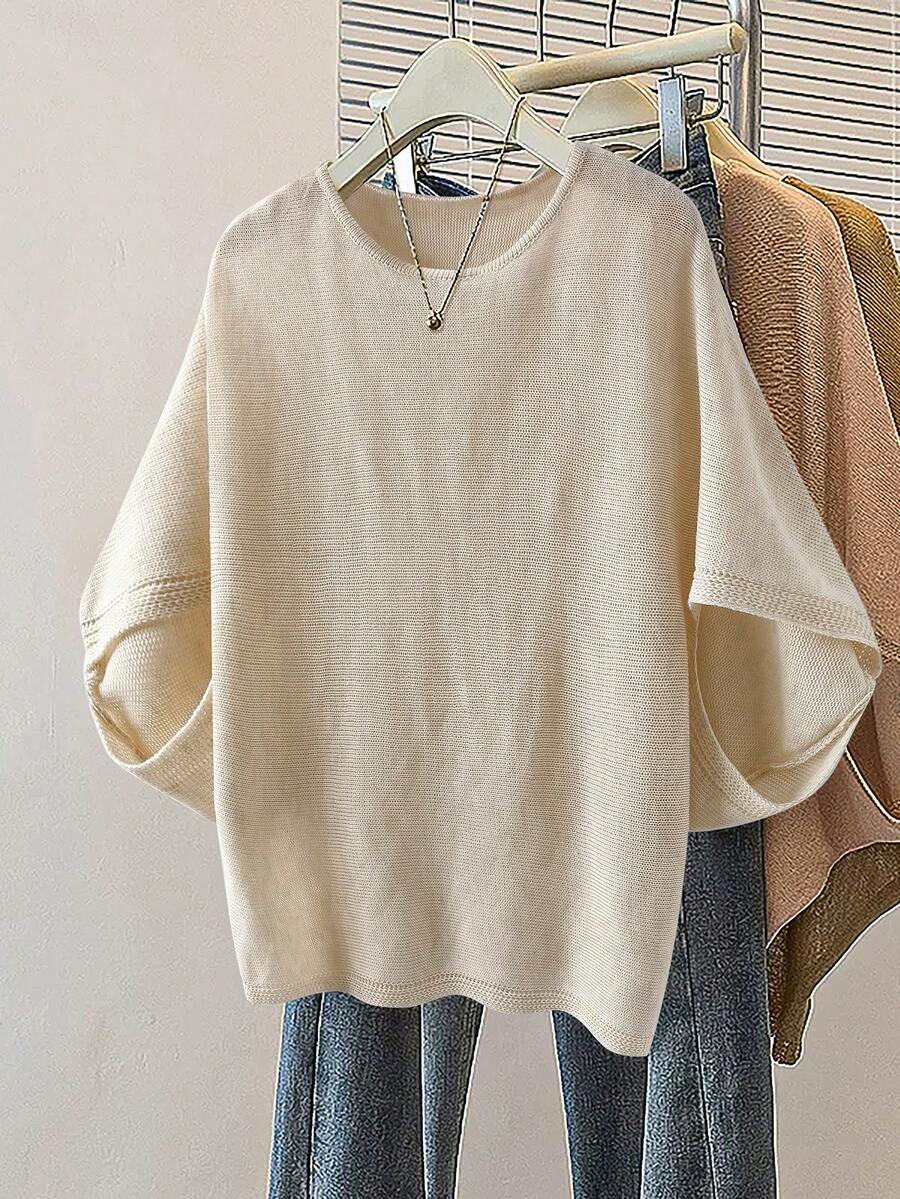 GlowEve Top de punto de color liso con mangas de murciélago para mujer - Albaricoque - Ver 1