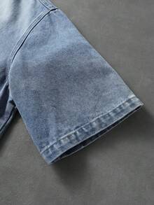 ROMWE MEN Street Life Casual Chinese Style Men's Versatile Denim Top - Blue - View 7
