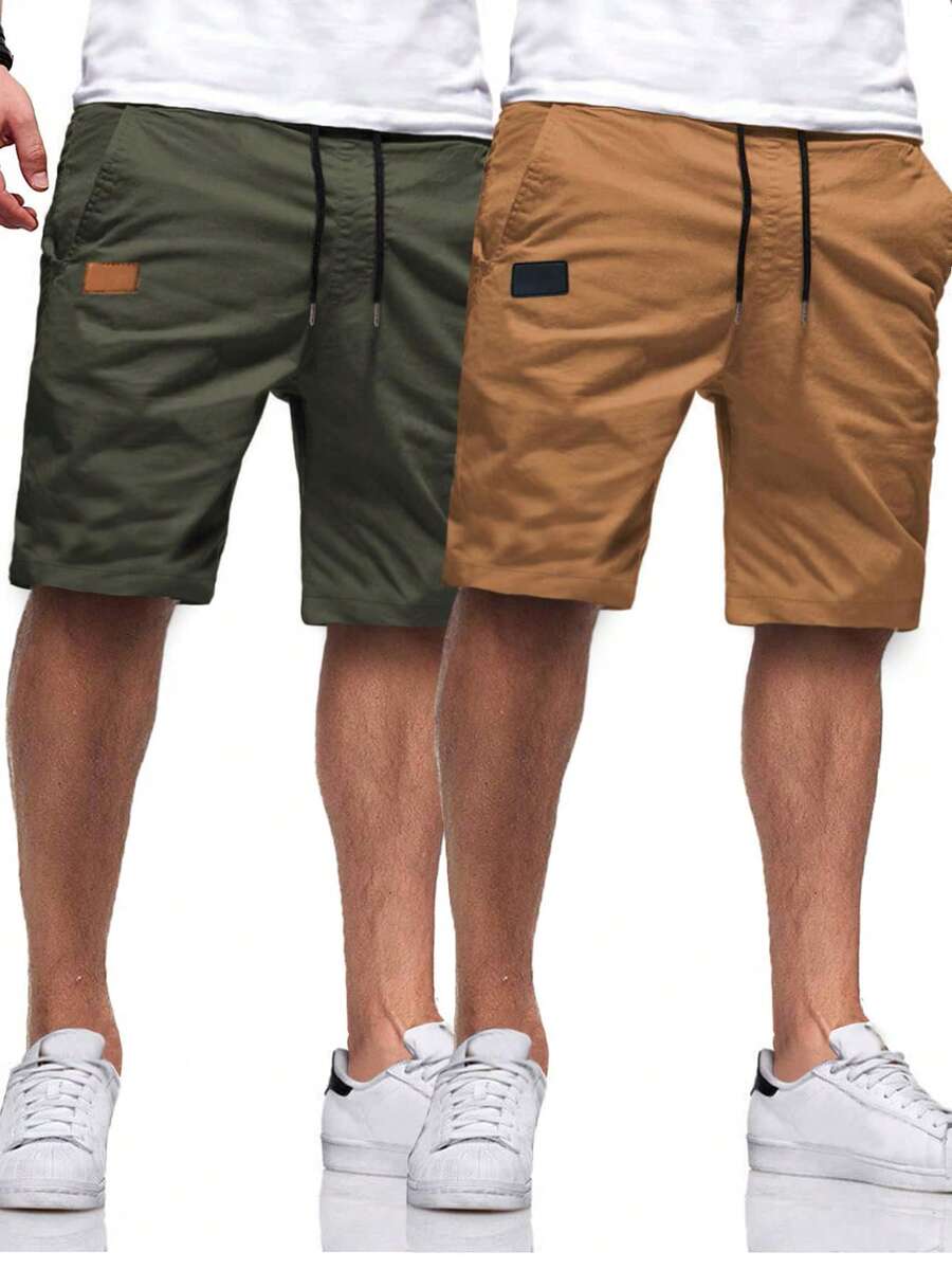 Manfinity Homme 2pcs Loose Fit Men's Patched Detail Drawstring Shorts - Multicolor - View 1