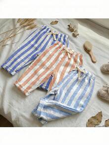 Loomiva Baby Boy Striped Fashion Contrast Color Versatile Long Pants 3pcs Set - Multicolor - View 5
