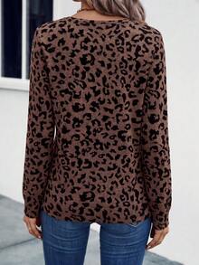 EMERY ROSE Women's Autumn/Winter New Hot-Selling Leopard Print V-Neck Casual Versatile Sweatshirt - Multicolor - View 2