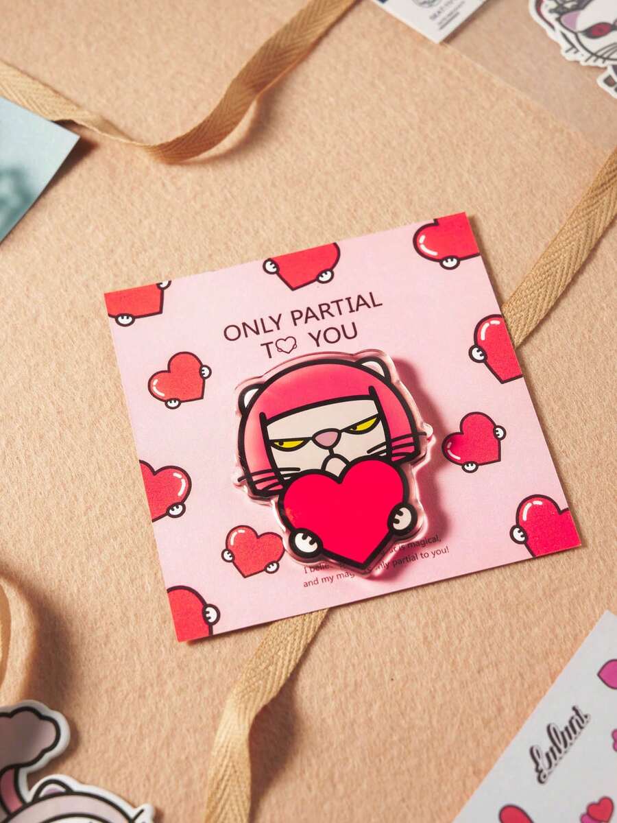 POKOJA LAND Cool Cat Holding Heart Fridge Magnet, 1pc,Red,Kawaii Refrigerator Magnet, Strong Magnetic Acrylic Meme Kitchen Decor, Cat Lover Gift, Only Partial To You, PokojaLand&Luluni