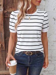 EMERY ROSE Camiseta casual versátil con estampado de rayas para mujer, nueva y de gran en primavera/verano - Multicolor - Ver 4