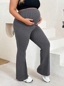 Plussiva Quần ống loe bầu size lớn màu trơn, cạp điều chỉnh được - Màu xám đen - Xem 4