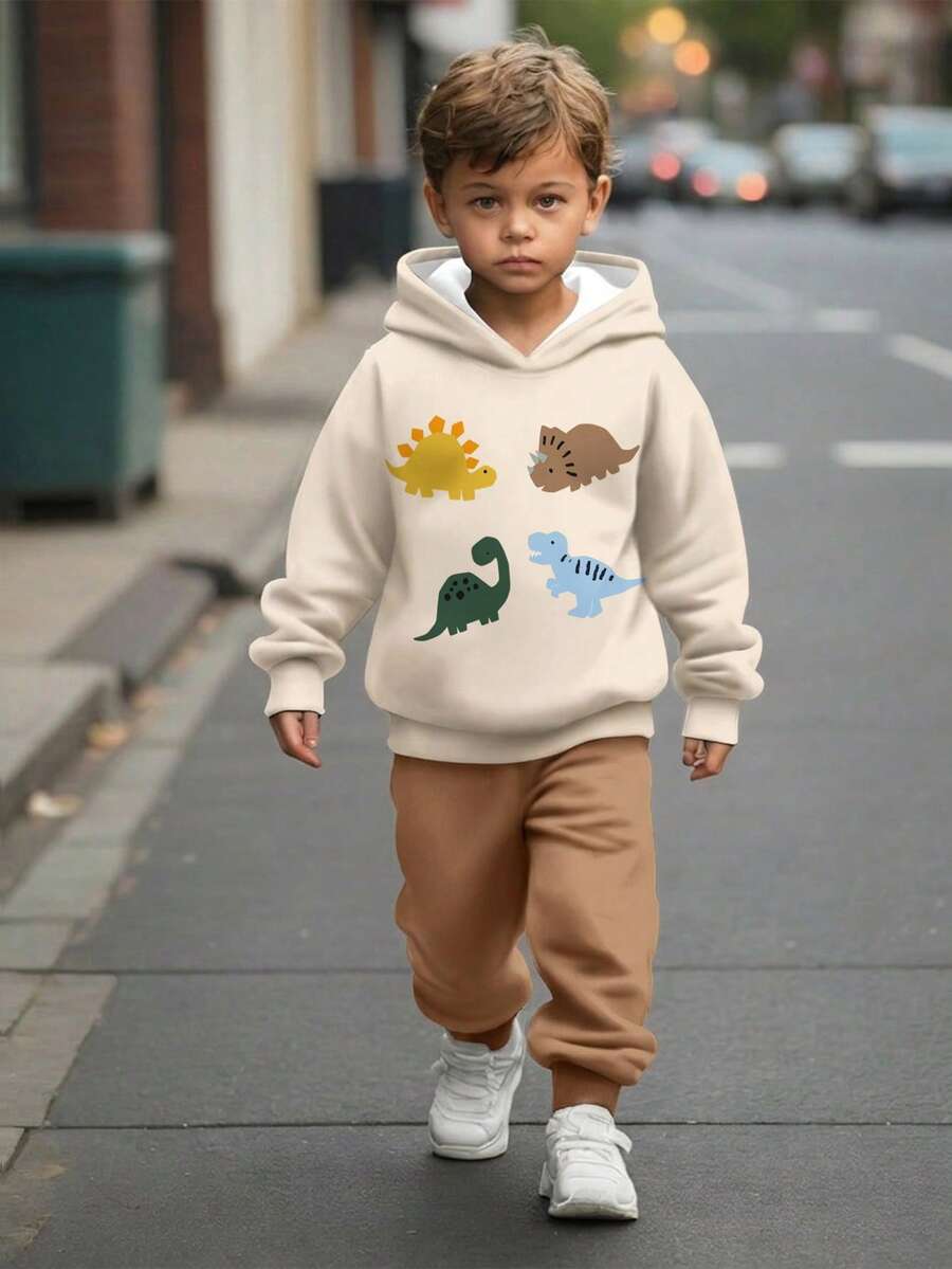 Young Boys Loose Sports Casual Simple Loose Comfortable Long Sleeve Hoodie Sweatshirt 2pcs Set Suitable For Autumn/Winter Boys Outfit Sets Graphic - Multicolor - View 1