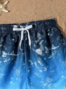 SHEIN Pantalones cortos de baño con cintura elástica y degradado para adolescentes, verano - Multicolor - Ver 6