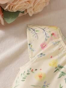 SHEIN 新生兒花卉印花圓領連身衣與髮帶 2 件套裝 - 彩色 - 查看 4
