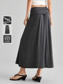 Ontre Women's Gray Comfortable Skin-Friendly Premium Fabric Fitted Waist Gathered A-Line Skirt, Modern Casual Bohemian Vacation Daily Holiday Work Summer - Dark Grey - View 5