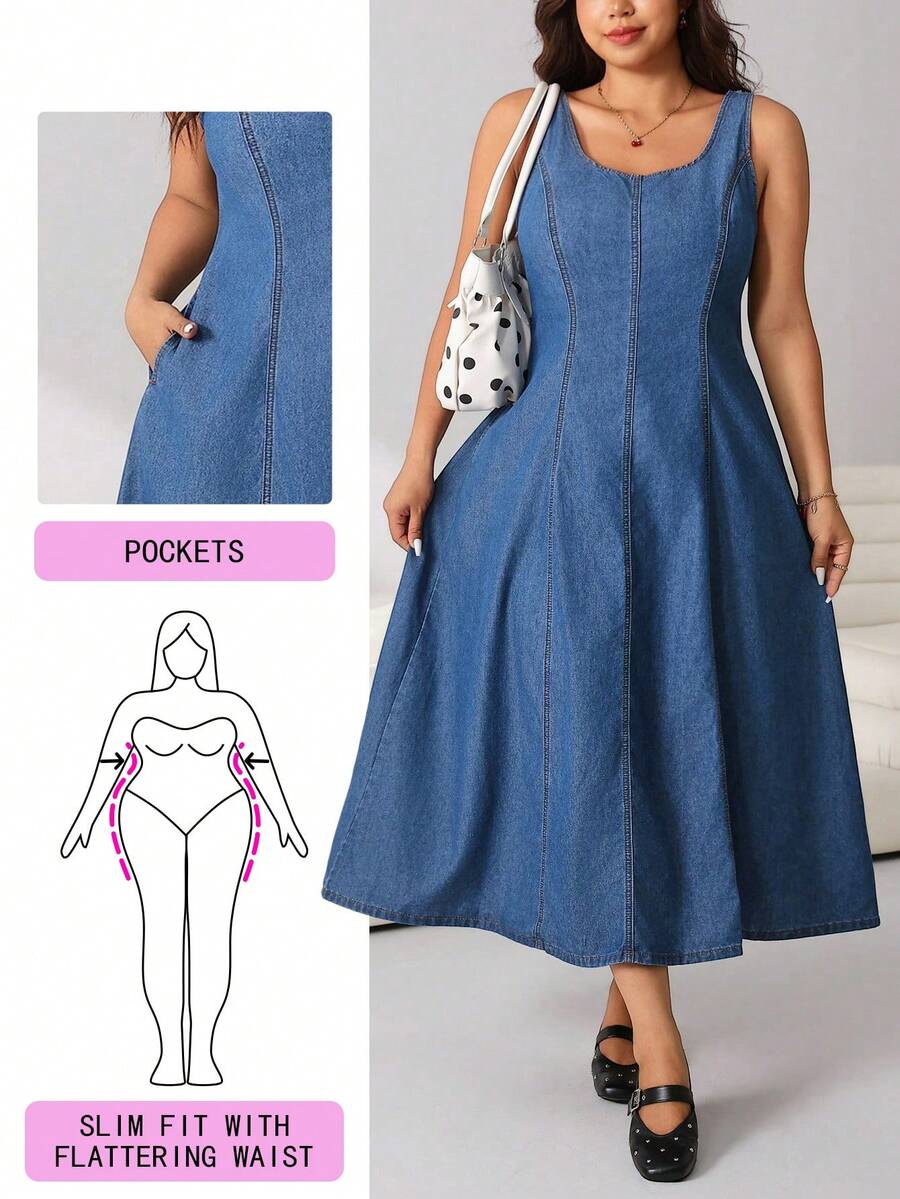 Solflare Plus Size Women Summer Sleeveless Casual Denim Dress Vacation Outfits