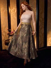 MOTF PREMIUM Rok Jacquard Elegan Model Mengembang untuk Wanita Ukuran Besar - Coklat - View 4