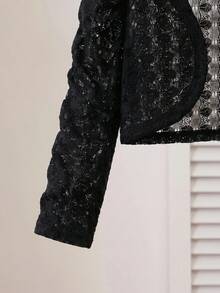 SHEIN Chaqueta/Abrigo de manga larga con mangas apiladas, tejido simple y lindo para niña bebé, para otoño/invierno - Negro - Ver 5