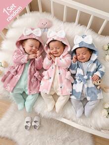 [1 Set Randomly Sent]Newborn Baby Home Robe Cartoon Cute Bear, Pink Heart Bow, Cloud Cartoon Plush Bow Robe - Multicolor - View 7