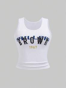 EMERY ROSE Plus Size Women's Slim Fit Letter Print Tank Top Graphic Tees Women Tops - Multicolor - View 1
