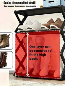 4-Tier Foldable X-Frame Plastic Shoe Rack Vintage No Assembly Required Durable Multi-Purpose For Entryway Closet Kitchen Book Shelf Storage - Multicolor - View 5
