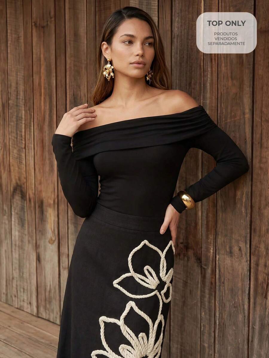 CAJUNI Body de hombro a hombro con manga larga - Negro - Ver 1