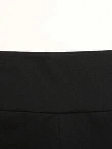 SHEIN 少女 2 件套休閒黑色對比蕾絲飾邊荷葉邊長袖修身針織上衣與喇叭褲套裝，適合居家與戶外、旅行機場、休閒日常穿著，法式女童套裝 - 黑色 - 查看 4