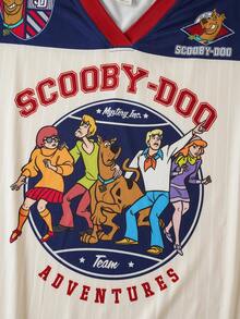 SCOOBY-DOO X SHEIN 女款字母印花V領短袖T恤 -DOO - 杏色 - 查看 3