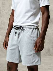 Manfinity Hypemode Men's Casual Solid Color Drawstring Waist Shorts - Grey - View 4