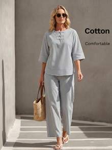 Faunlyn Conjunto de 2 piezas de top y pantalones a rayas casual para vacaciones de mujer - Multicolor - Ver 7