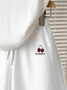Resyla Women's Letter & Cherry Print Polo Collar Tank Top And Shorts Casual 2 Pieces Set - White - View 5