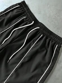 PAVTROS Men's Star Print Zipper Placket Short Sleeve Shirt And Drawstring Waist Shorts Set - Black - View 3