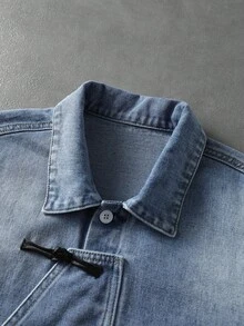 ROMWE MEN Street Life Casual Chinese Style Men's Versatile Denim Top - Blue - View 4