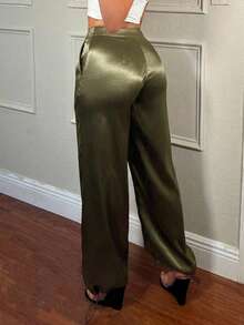 SHEIN SXY 女士緞面貨物褲,帶有3d口袋,街頭風格,節日服裝 - 灰色 - 查看 2