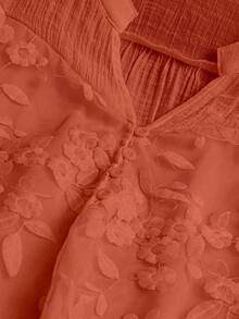 SHEIN LUNE 大尺碼女款刺繡缺口V領捲袖休閒襯衫 - 橘色 - 查看 4