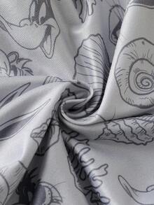 LOONEY TUNES X SHEIN GraphicGems 小男孩春夏時尚系列 貝殼、珊瑚、海螺組合印花 修身高彈力面料圓領舒適短袖T恤與短褲2件套 修身居家服 - 灰色 - 查看 6