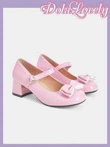 Dola Lovely Women's Shoes, Pink, Mary Jane, Bow, High Heels, Lolita Sweet Japanese JK Uniform Shoes - Pink shiny leather - View 3
