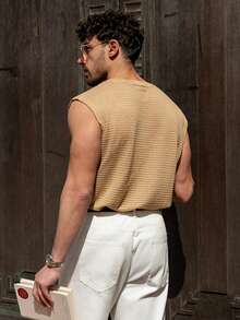 YOUESAWY YOUESAWY Men Summer Leisure Solid Color Wide Strap Tank Top - Camel - View 2