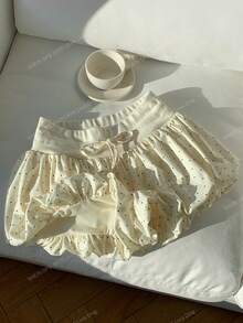 Comfortcana 女款甜美法式波點印花抽繩腰短褲 - 米色 - 查看 5