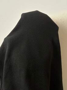 SHEIN LUNE 休閒女款純棉開衩下擺兩件式運動服套裝 - 黑色 - 查看 9