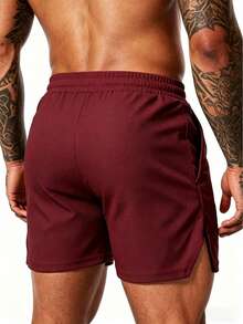 GymBeat Men's Letter Print Drawstring Waist Sports Shorts, Gym - Black - View 6