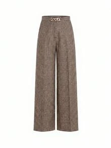 SHEIN Clasi 女款金屬鈕扣長袖西裝外套與寬鬆長褲兩件套 - 鏽棕色 - 查看 8