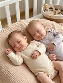 Newborn Baby Solid Color Round Neck Long Sleeve Romper Pajamas - Multicolor - View 1