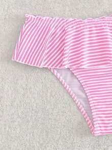 Swim Mod Set Bikini 2 Potong Wanita, Atasan Bandeau dengan Motif Polkadot di Seluruh Permukaan, Rok Ruffle Pinggang Rendah, Pakaian Renang Liburan Kasual - MultiWarna - View 6