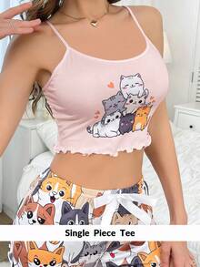 DUSKBASE Top de pijama para mujer con estampado de gato de dibujos animados lindo estilo Y2K - Multicolor - Ver 5