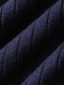 DAZY Men's Long Sleeve Navy Blue Polo Collar Ribbed Knit Top - Navy Blue - View 3
