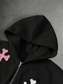 PAVTROS Hoodie Pria Lengan Panjang Model Patchwork dengan Resleting dan Kantong di Bagian Depan - Hitam - View 4