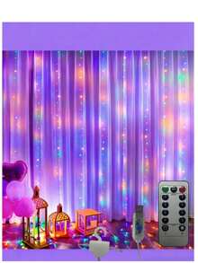 Window Curtain Lights, Warm Lighting, USB Powered, 8 Modes Remote Control, Hanging Lights For Bedroom, Indoor, Outdoor, Wedding Party - Multicolor - View 12