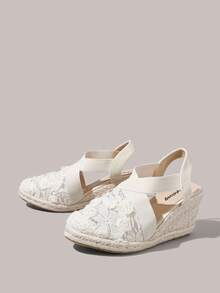 Styleloop 麻繩編織女款楔跟厚底鞋 度假風 BOHO 風 美式復古 波希米亞風 西部風 音樂節慶穿搭 - 裸杏碎花網 - 查看 2