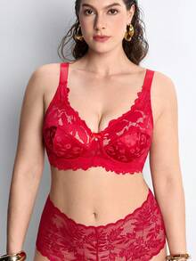 Sujetador con aros y encaje para mujer de talla grande - Rojo - Ver 7