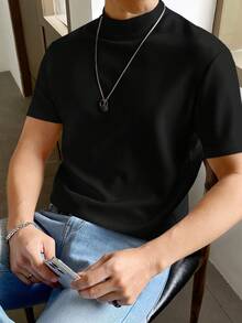 SWAVVY 男士夏季休閒百搭純色短袖T恤 - 黑色 - 查看 4